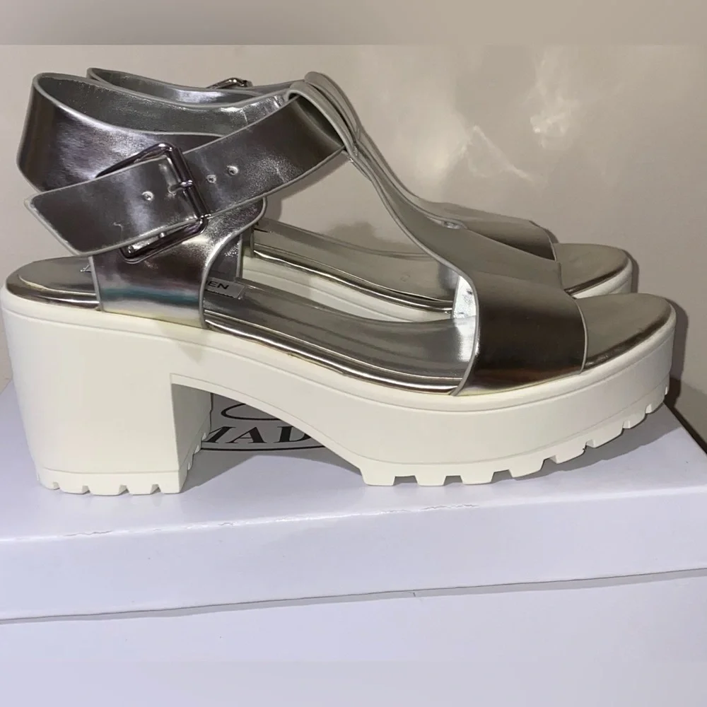 Steve Madden sandals silver Chunky Platform Steve Madden heels shoes Steffano